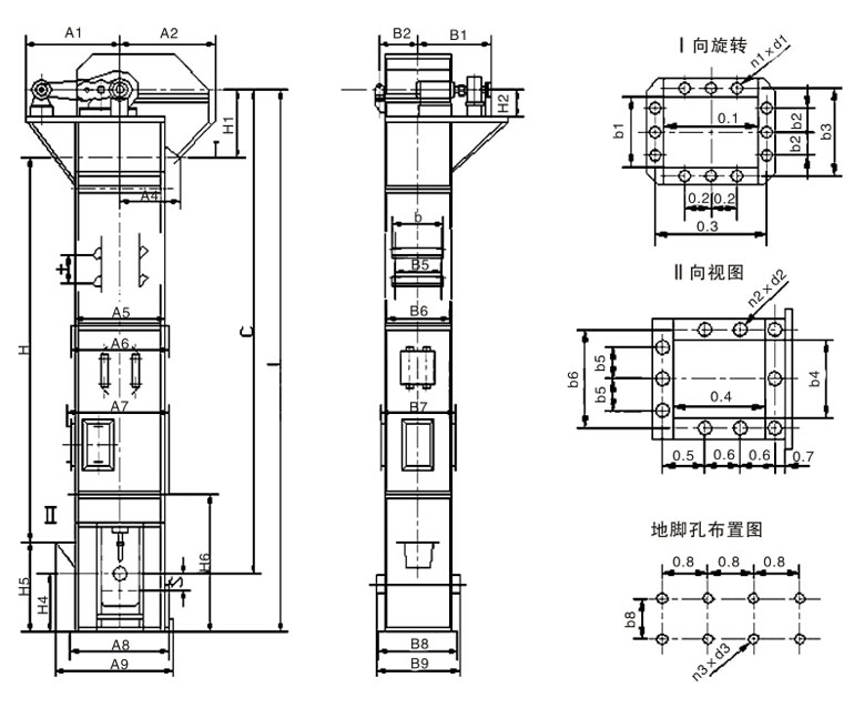 TD膠帶式斗式提升機(jī)外形結(jié)構(gòu)圖-同鑫公司